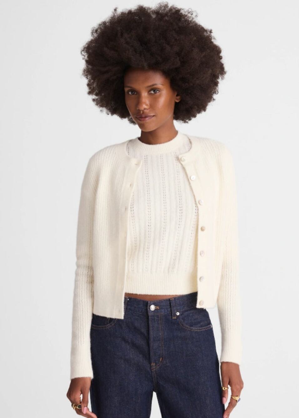 NWT Madewell CloudSoft Charm Wool-Alpaca Cardigan Slim Fit Antique Cream Size XL